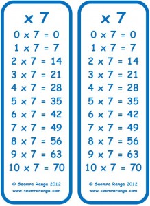 Multiplication Bookmark x7 | Seomra Ranga