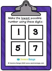 Maths Task Cards – Make the Lowest Number 01