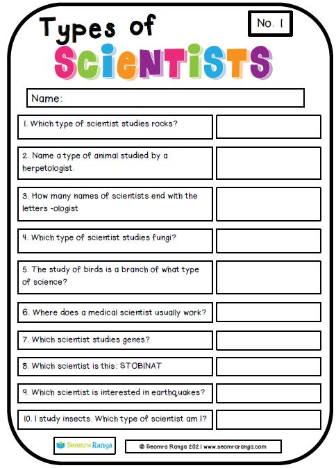 Types of Scientists Photo Pack Worksheets